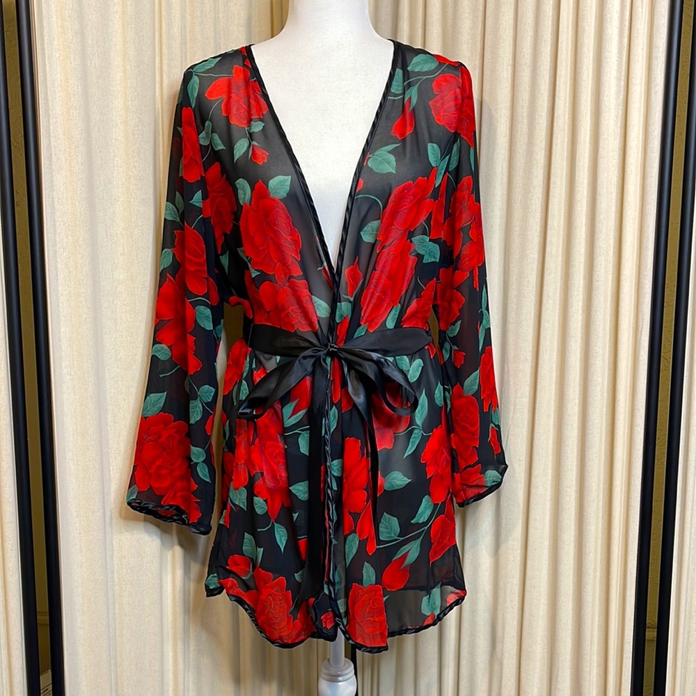 NWT- COQUETTE- SHEER SEXY ROSE LINGERIE ROBE ONE SIZE